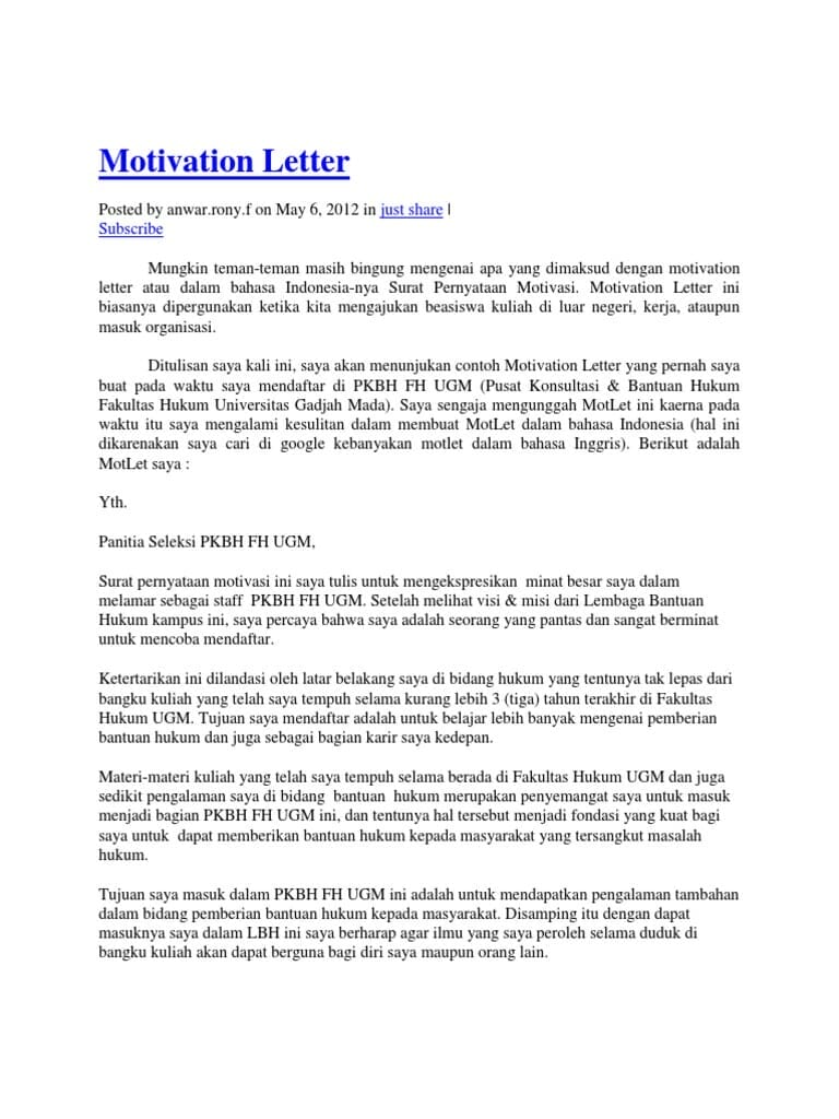 Motivation Letter For Organization Sample with Examples