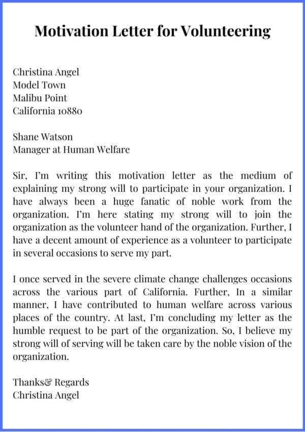 Motivation Letter For Volunteer /Volunteering with Sample Template